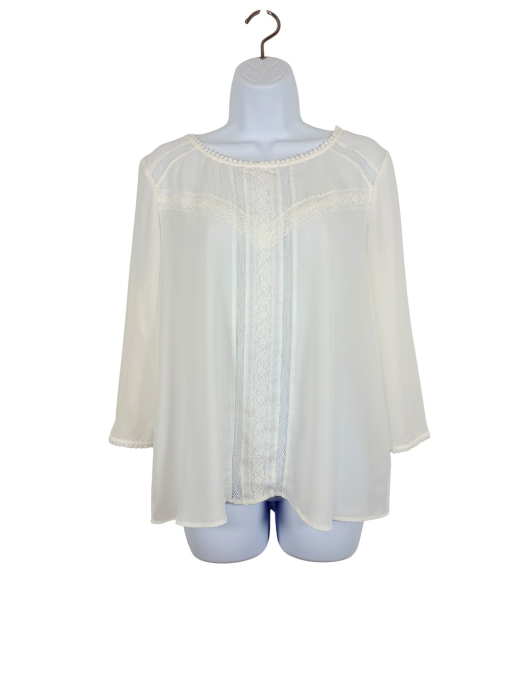 LC Lauren Conrad White Lace Trim Blouse Size Large Romantic Boho Top